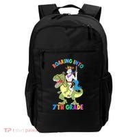 Roaring Into 7th Grade Unicorn Riding Dinosaur Back School Funny Gift Backpack thumb 0