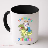 Roaring Into 7th Grade Unicorn Riding Dinosaur Back School Funny Gift Coffee Mug thumb 0