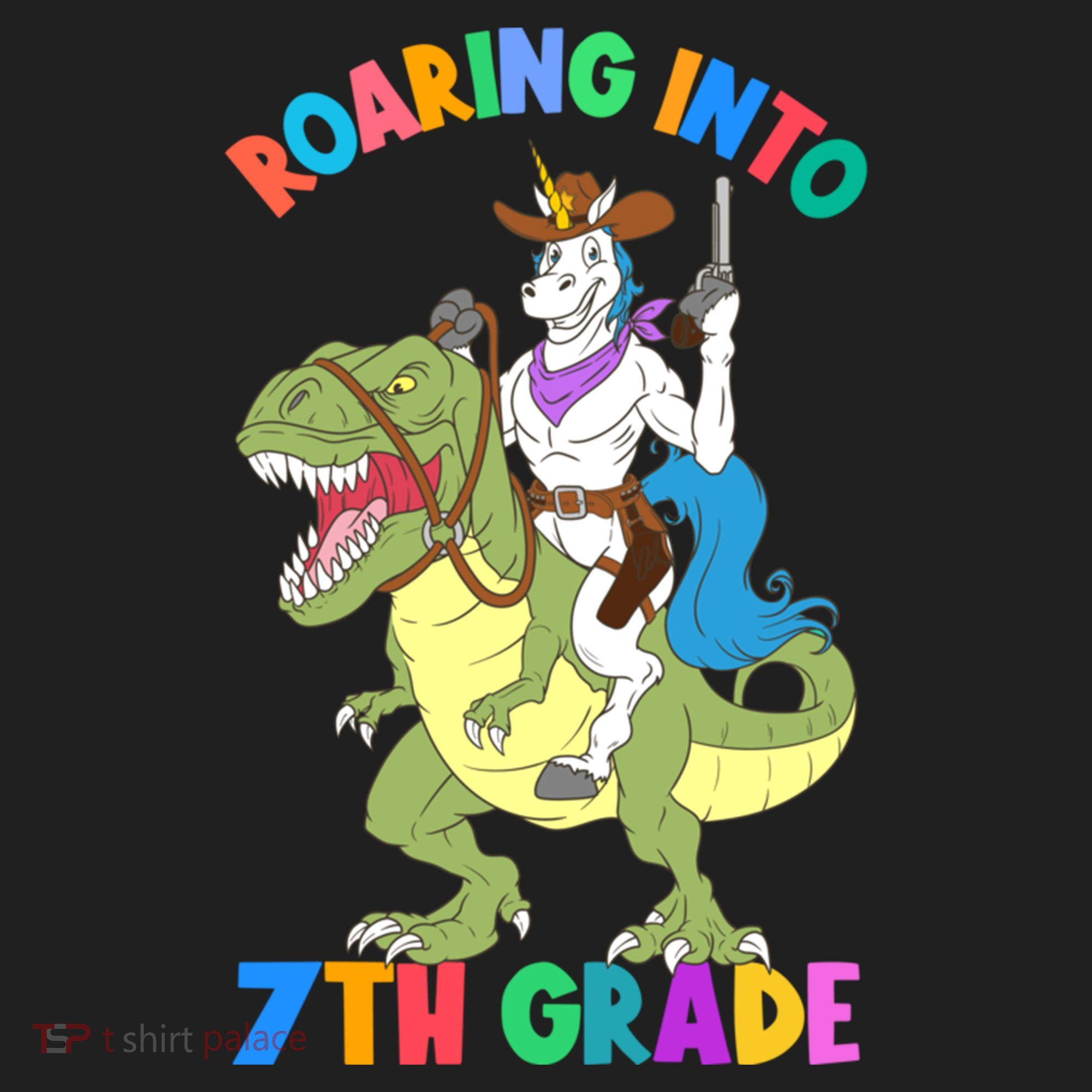 Roaring Into 7th Grade Unicorn Riding Dinosaur Back School Funny Gift Beanie