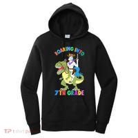 Roaring Into 7th Grade Unicorn Riding Dinosaur Back School Funny Gift Women's Hoodie thumb 0