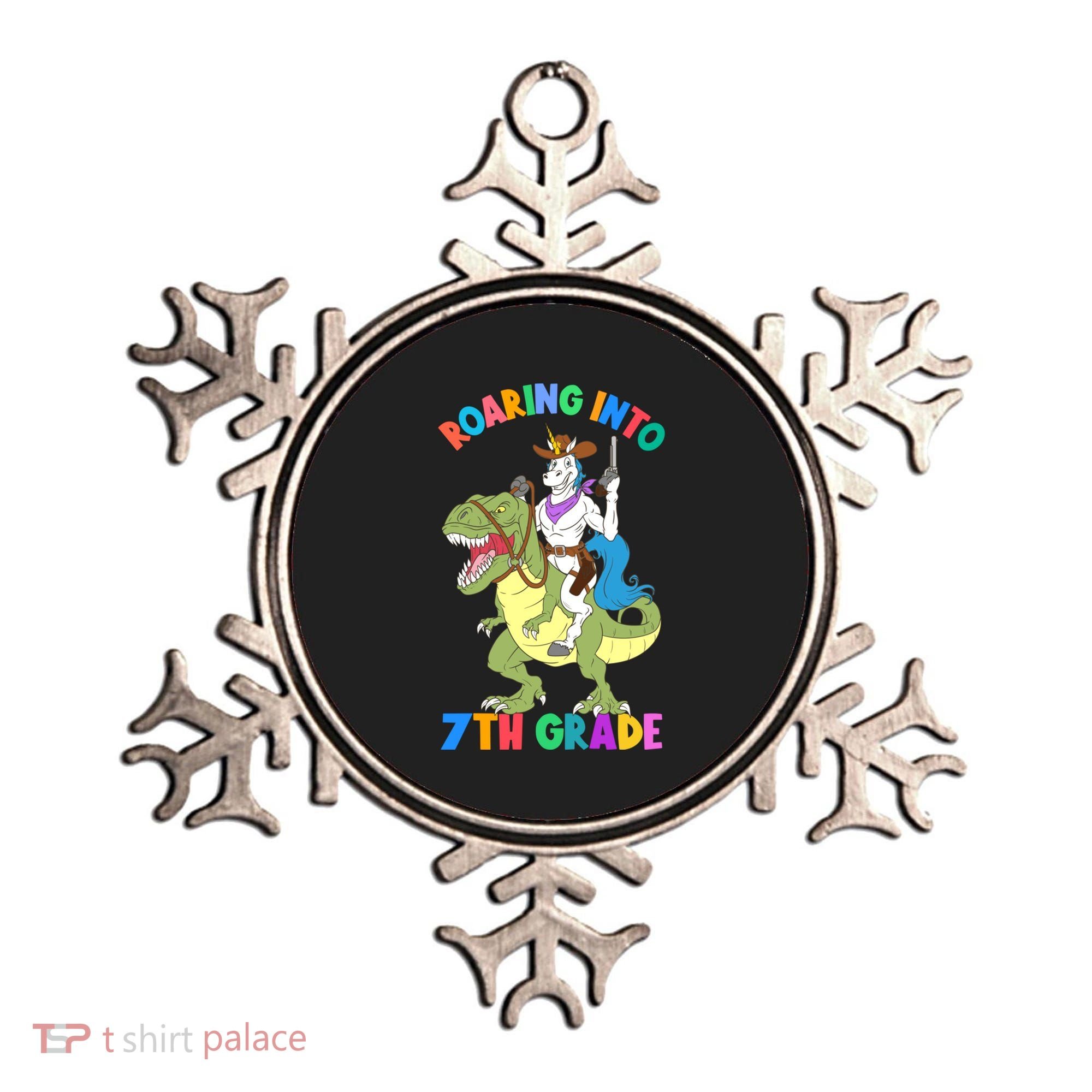 Roaring Into 7th Grade Unicorn Riding Dinosaur Back School Funny Gift Ornament