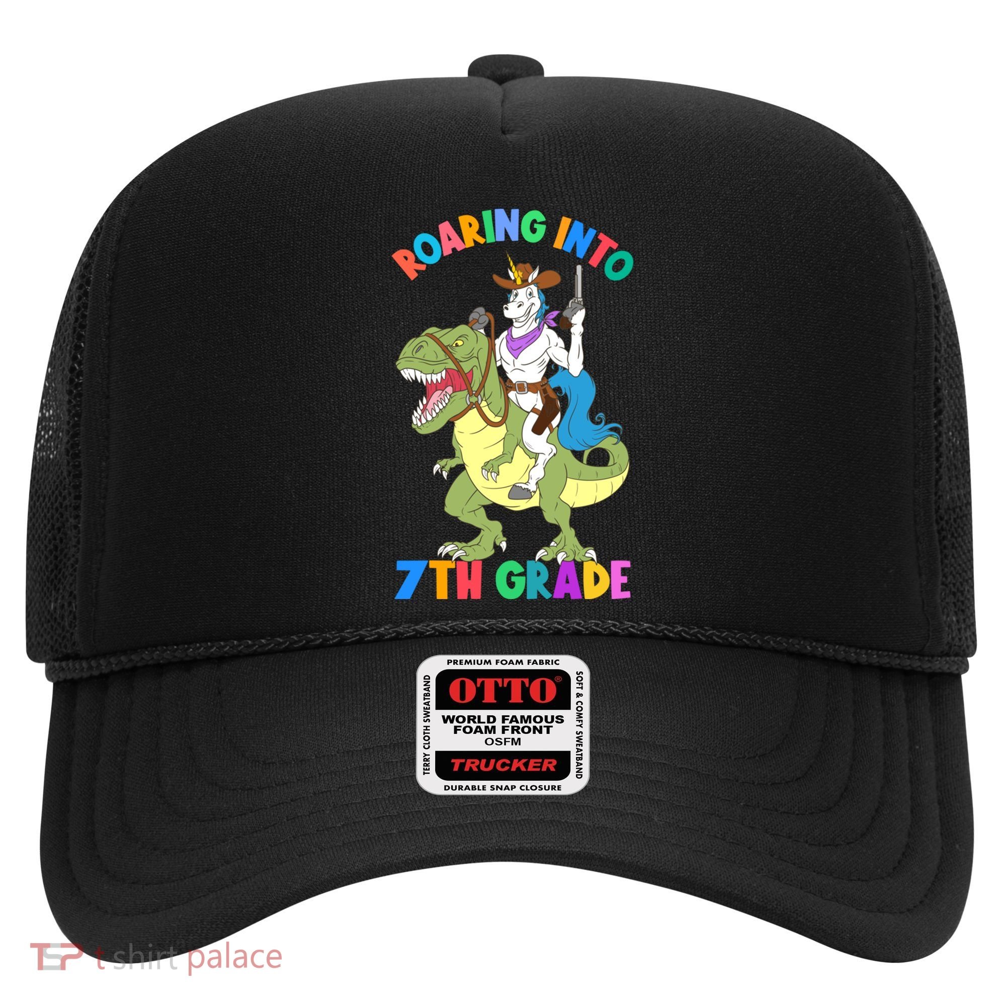Roaring Into 7th Grade Unicorn Riding Dinosaur Back School Funny Gift Hat
