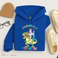 Roaring Into 7th Grade Unicorn Riding Dinosaur Back School Funny Gift Hoodie thumb 4