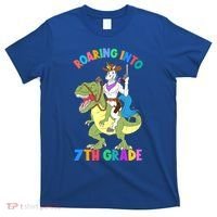 Roaring Into 7th Grade Unicorn Riding Dinosaur Back School Funny Gift T-Shirt thumb 0