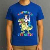 Roaring Into 7th Grade Unicorn Riding Dinosaur Back School Funny Gift T-Shirt thumb 3