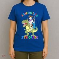 Roaring Into 7th Grade Unicorn Riding Dinosaur Back School Funny Gift T-Shirt thumb 4