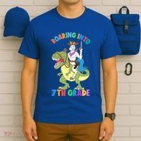 Roaring Into 7th Grade Unicorn Riding Dinosaur Back School Funny Gift T-Shirt thumb 6