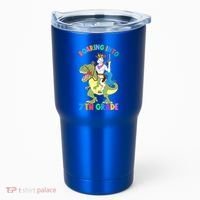 Roaring Into 7th Grade Unicorn Riding Dinosaur Back School Funny Gift Tumbler thumb 0