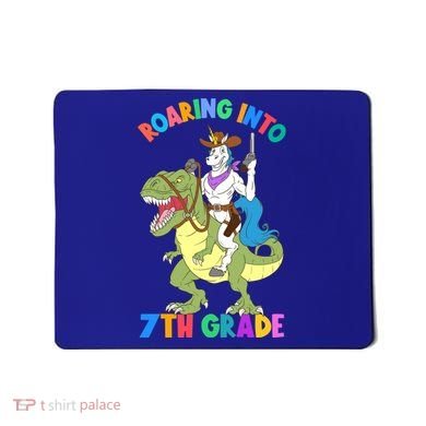 Roaring Into 7th Grade Unicorn Riding Dinosaur Back School Funny Gift Mousepad