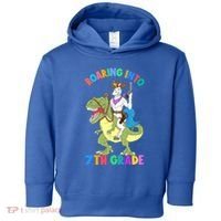 Roaring Into 7th Grade Unicorn Riding Dinosaur Back School Funny Gift Toddler Hoodie thumb 0