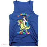 Roaring Into 7th Grade Unicorn Riding Dinosaur Back School Funny Gift Tank Top thumb 0