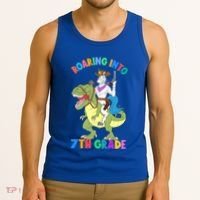 Roaring Into 7th Grade Unicorn Riding Dinosaur Back School Funny Gift Tank Top thumb 3