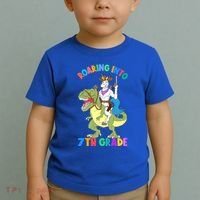 Roaring Into 7th Grade Unicorn Riding Dinosaur Back School Funny Gift Toddler T-Shirt thumb 2