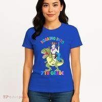 Roaring Into 7th Grade Unicorn Riding Dinosaur Back School Funny Gift Women's T-Shirt thumb 4
