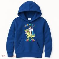 Roaring Into 7th Grade Unicorn Riding Dinosaur Back School Funny Gift Kids Hoodie thumb 0