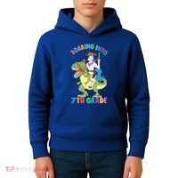 Roaring Into 7th Grade Unicorn Riding Dinosaur Back School Funny Gift Kids Hoodie thumb 4