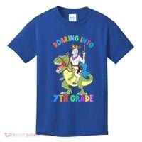 Roaring Into 7th Grade Unicorn Riding Dinosaur Back School Funny Gift Kids T-Shirt thumb 0