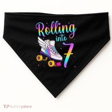 Rolling Into 7 years Lets Roll I'm Turning 7 Roller Skate USA-Made Doggie Bandana