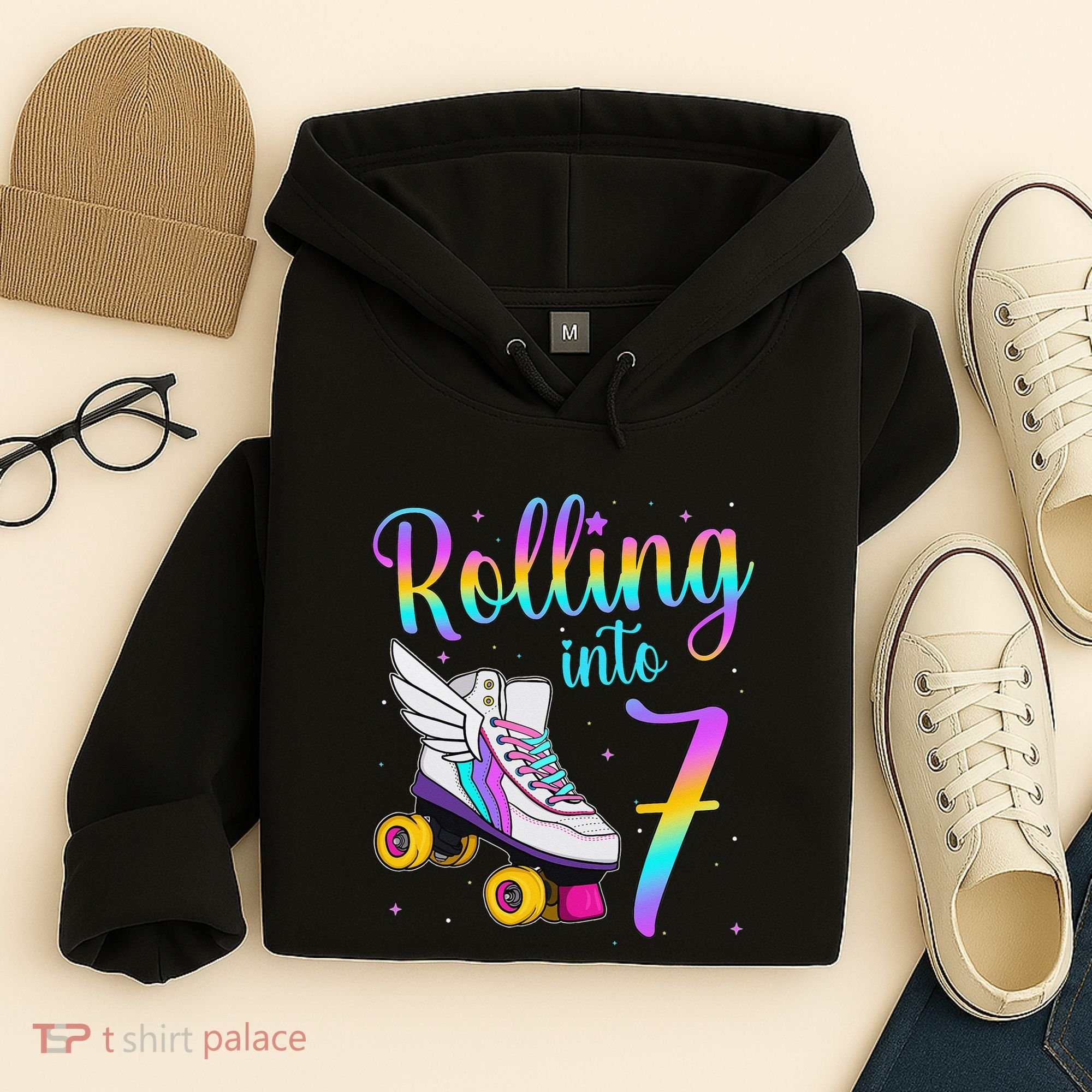 Rolling Into 7 years Lets Roll I'm Turning 7 Roller Skate Hoodie