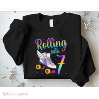 Rolling Into 7 years Lets Roll I'm Turning 7 Roller Skate Sweatshirt thumb 2