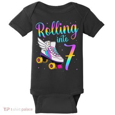 Rolling Into 7 years Lets Roll I'm Turning 7 Roller Skate Baby Bodysuit