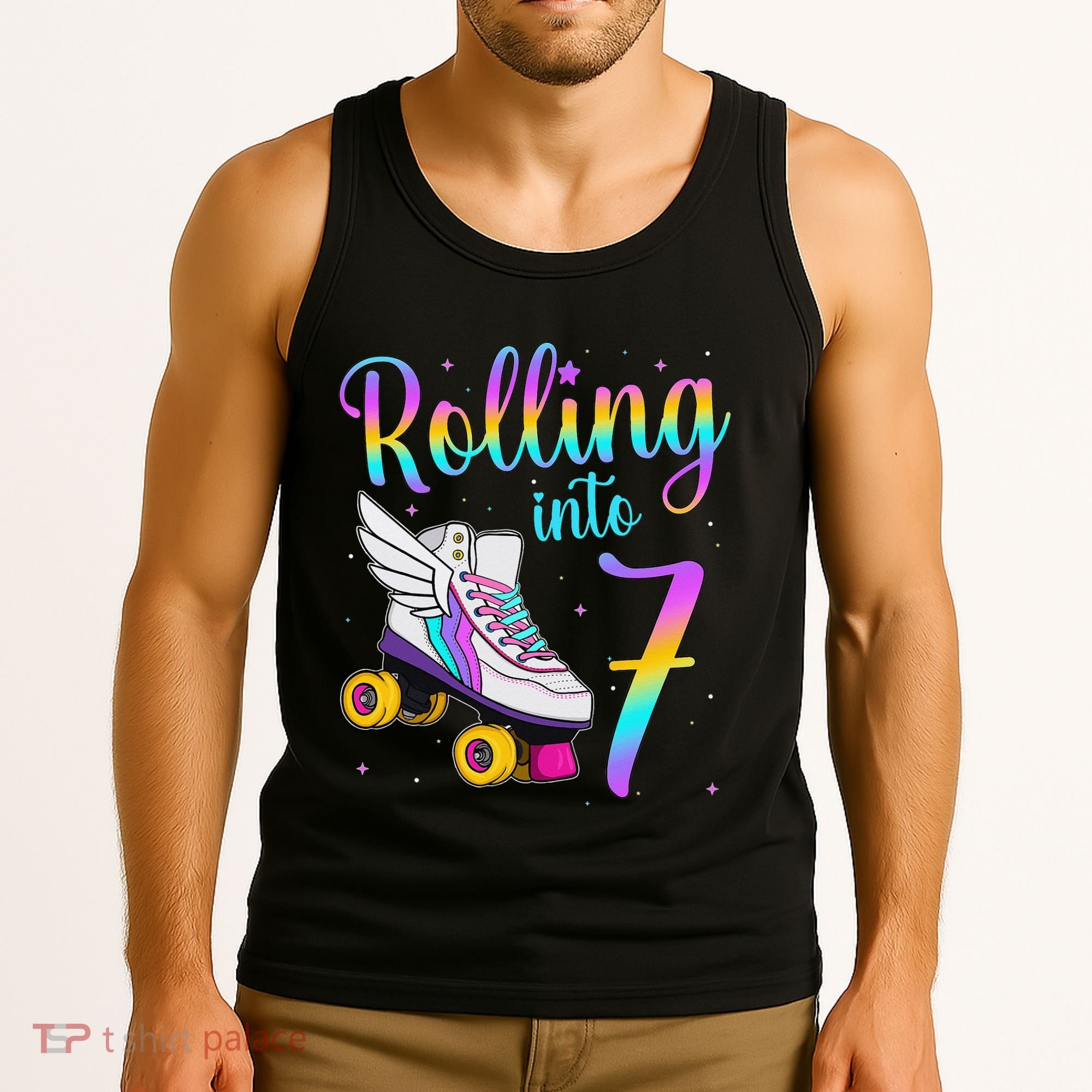 Rolling Into 7 years Lets Roll I'm Turning 7 Roller Skate Tank Top