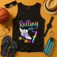 Rolling Into 7 years Lets Roll I'm Turning 7 Roller Skate Tank Top thumb 4