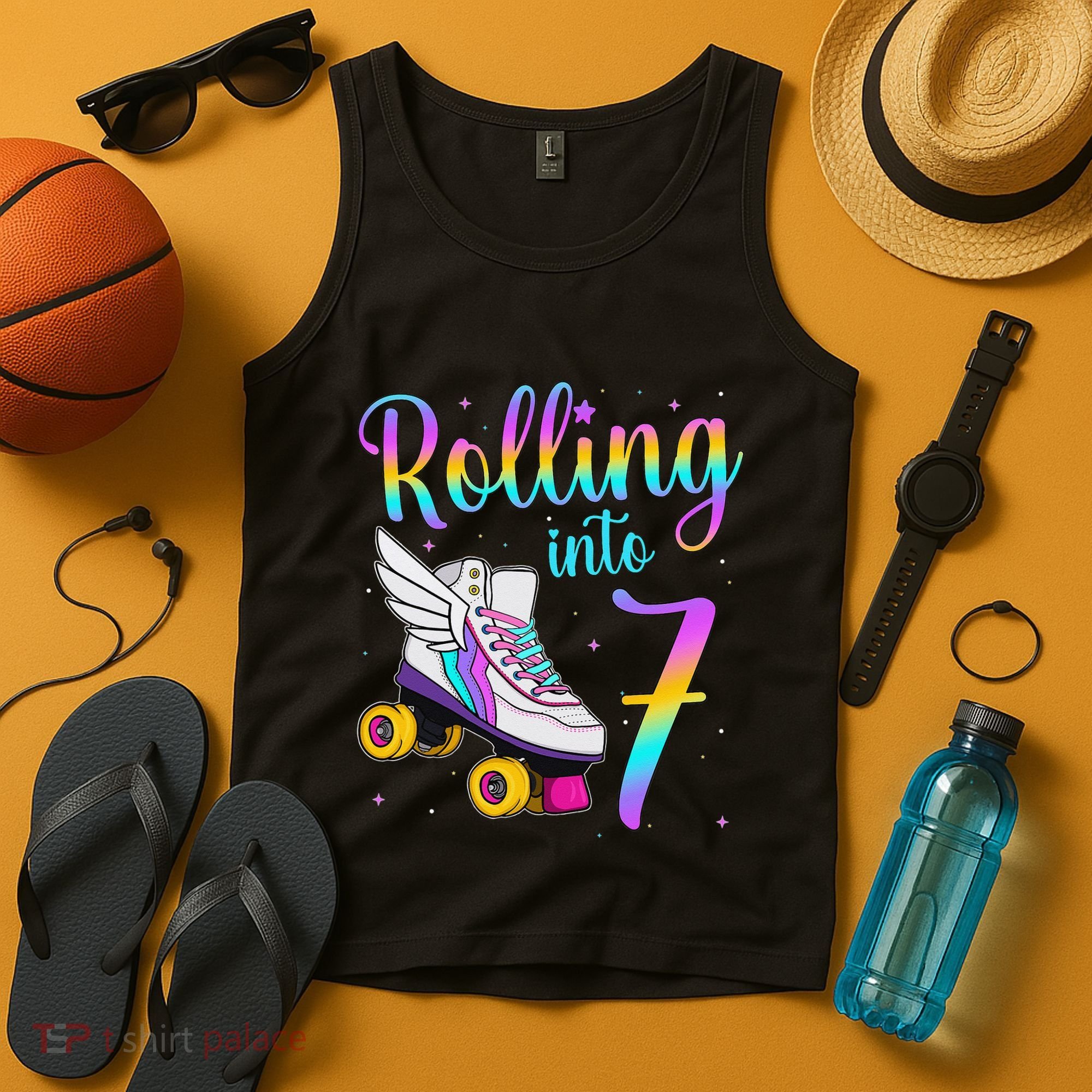 Rolling Into 7 years Lets Roll I'm Turning 7 Roller Skate Tank Top
