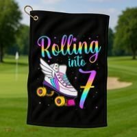 Rolling Into 7 years Lets Roll I'm Turning 7 Roller Skate Golf Towel thumb 1