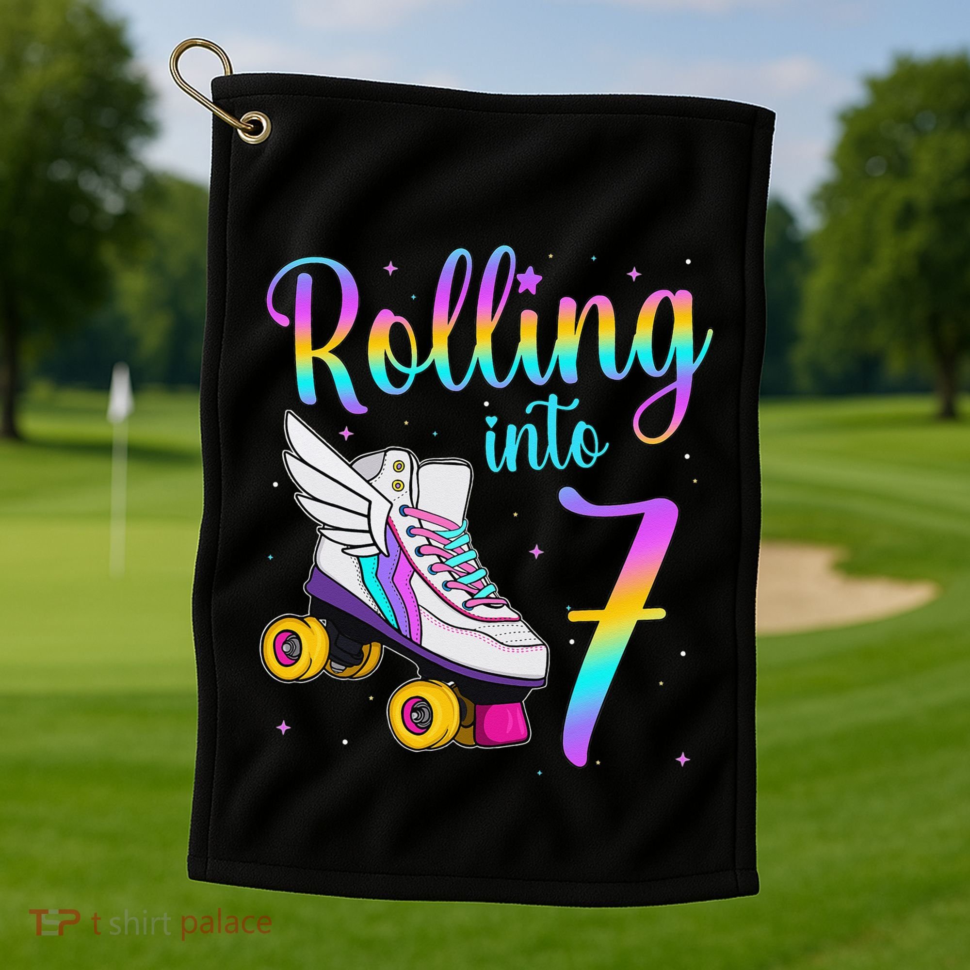 Rolling Into 7 years Lets Roll I'm Turning 7 Roller Skate Golf Towel