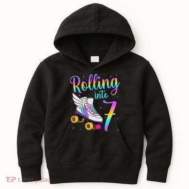 Rolling Into 7 years Lets Roll I'm Turning 7 Roller Skate Kids Hoodie