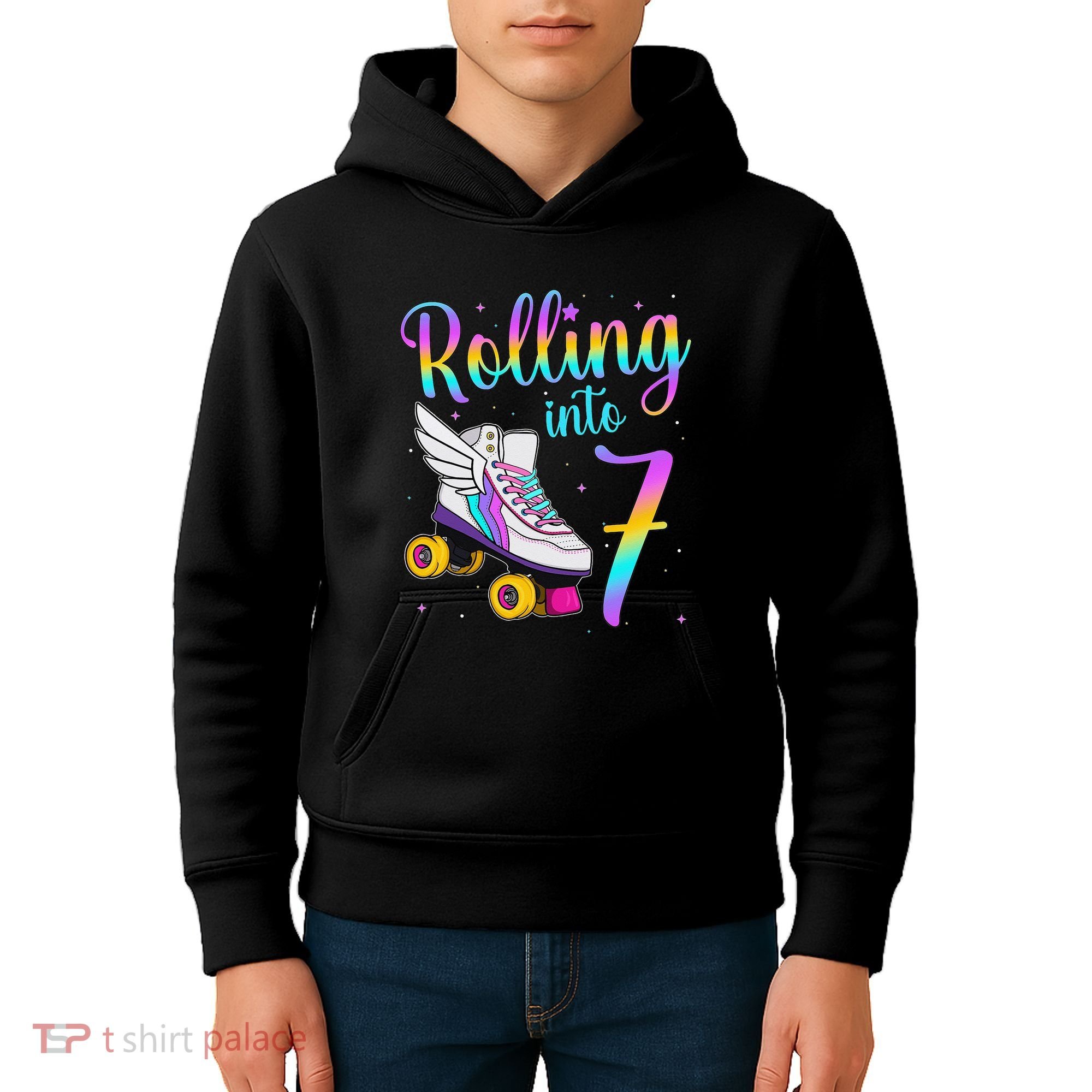Rolling Into 7 years Lets Roll I'm Turning 7 Roller Skate Kids Hoodie