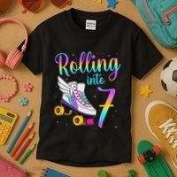 Rolling Into 7 years Lets Roll I'm Turning 7 Roller Skate Kids T-Shirt thumb 3