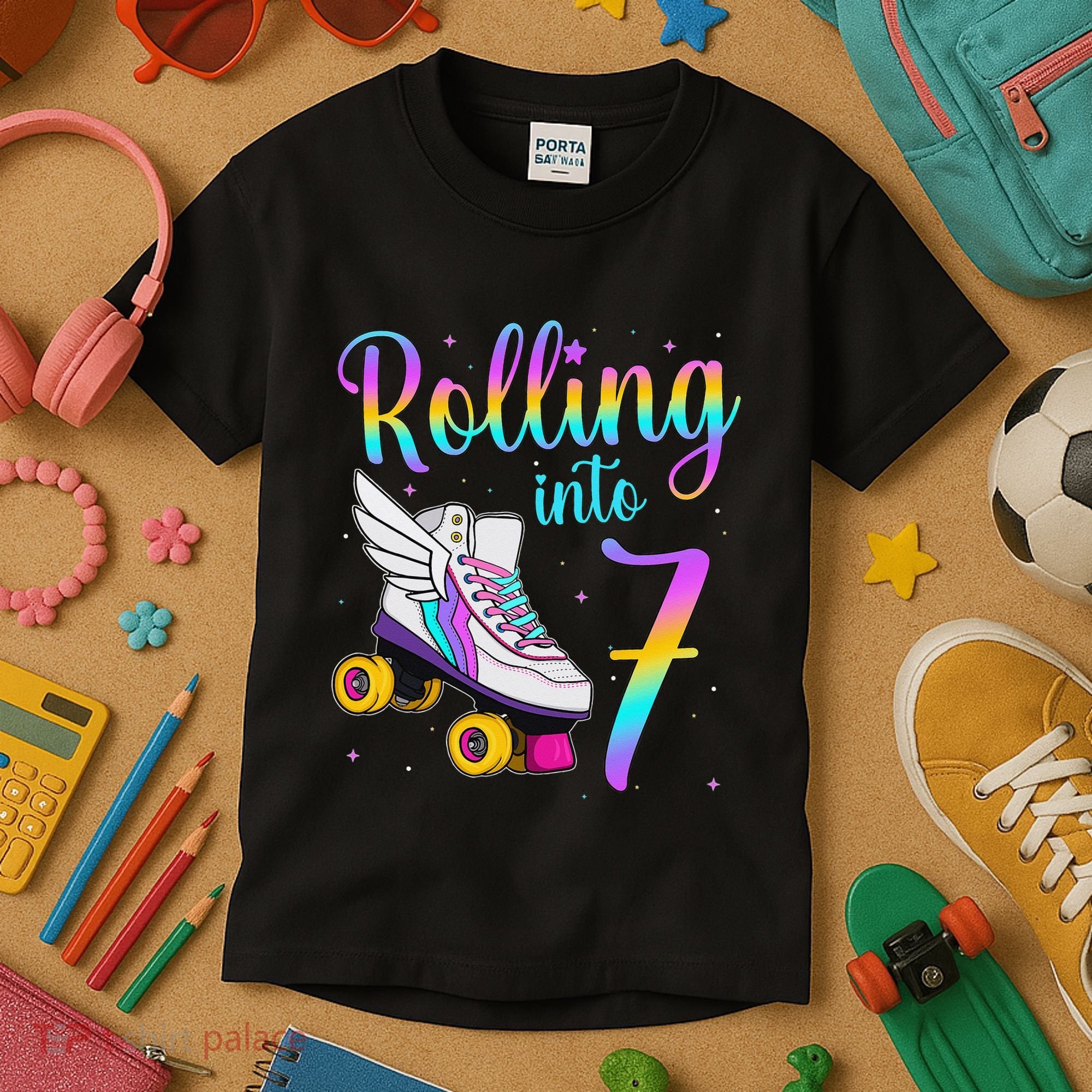Rolling Into 7 years Lets Roll I'm Turning 7 Roller Skate Kids T-Shirt
