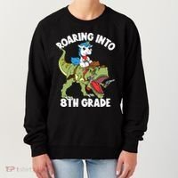 Roaring Into 8th Grade Unicorn Riding Dinosaur Gift Women's Sweatshirt thumb 0