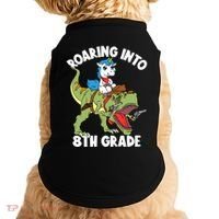 Roaring Into 8th Grade Unicorn Riding Dinosaur Gift Doggie Tank thumb 0