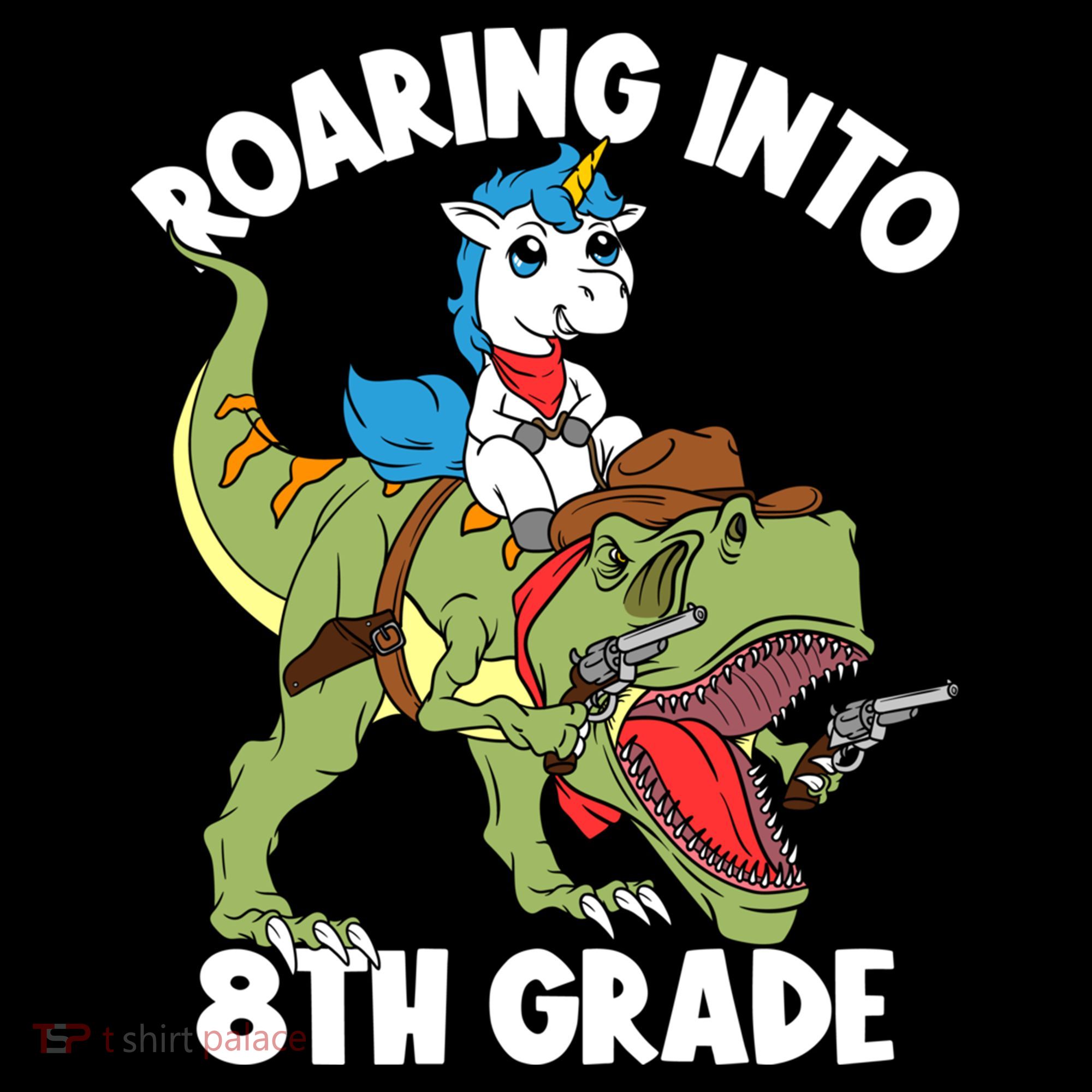 Roaring Into 8th Grade Unicorn Riding Dinosaur Gift Coffee Mug