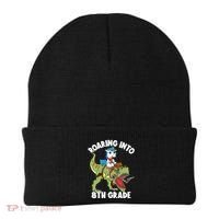 Roaring Into 8th Grade Unicorn Riding Dinosaur Gift Beanie thumb 0