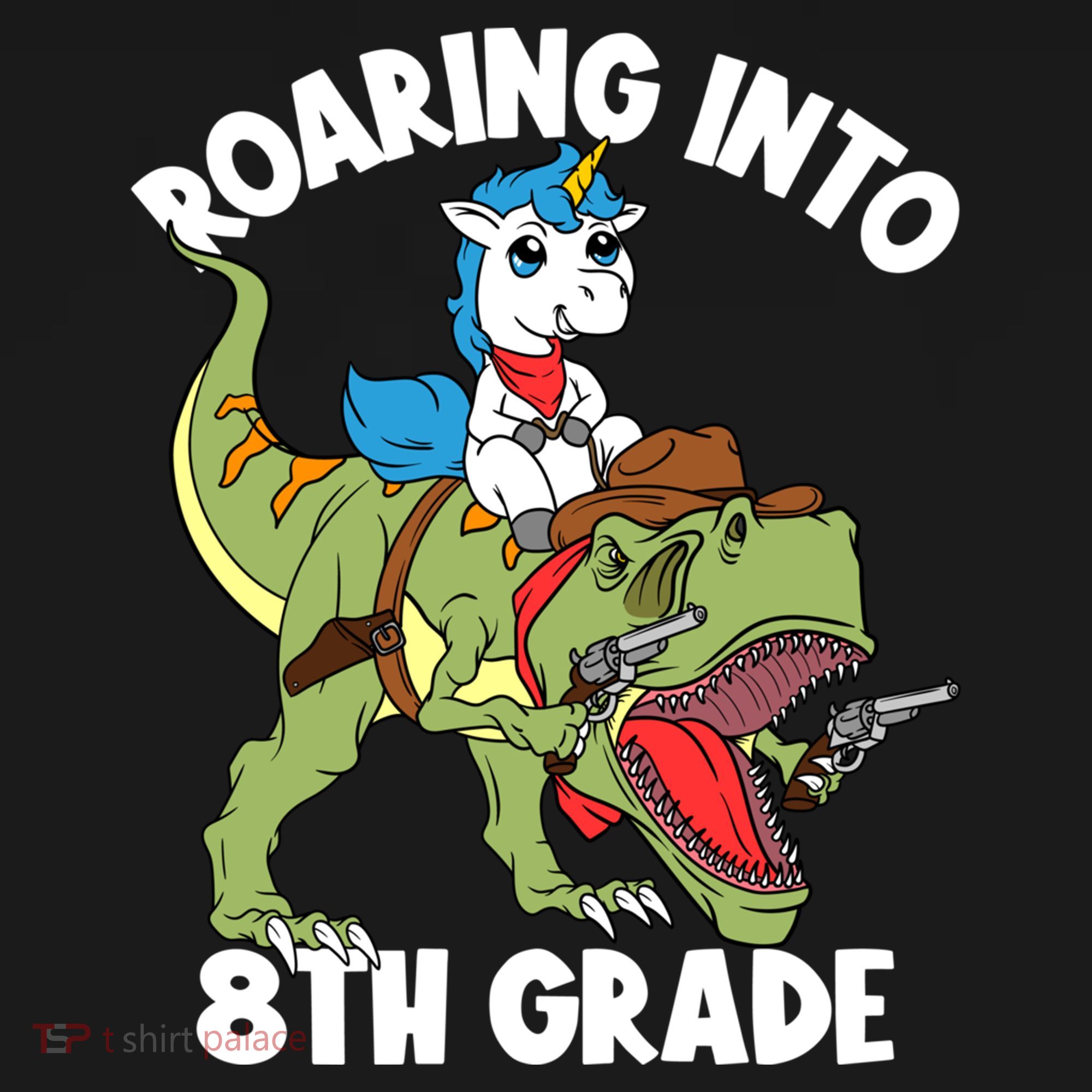Roaring Into 8th Grade Unicorn Riding Dinosaur Gift Women's Hoodie