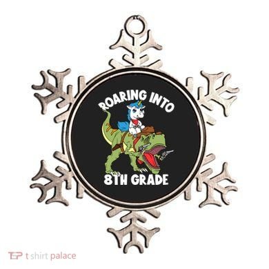 Roaring Into 8th Grade Unicorn Riding Dinosaur Gift Ornament