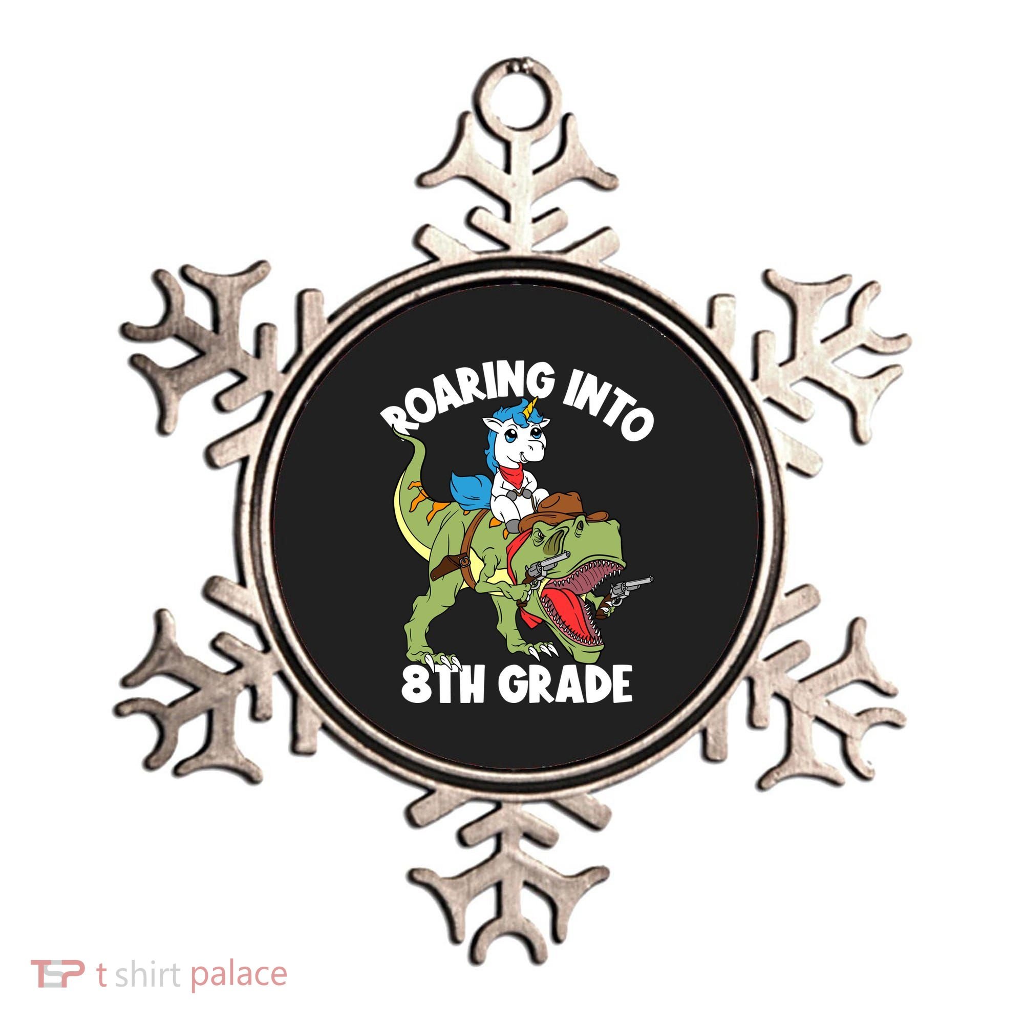 Roaring Into 8th Grade Unicorn Riding Dinosaur Gift Ornament