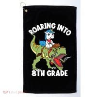 Roaring Into 8th Grade Unicorn Riding Dinosaur Gift Golf Towel thumb 0