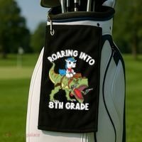Roaring Into 8th Grade Unicorn Riding Dinosaur Gift Golf Towel thumb 2