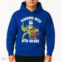 Roaring Into 8th Grade Unicorn Riding Dinosaur Gift Hoodie thumb 2