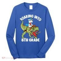 Roaring Into 8th Grade Unicorn Riding Dinosaur Gift Long Sleeve Shirt thumb 0