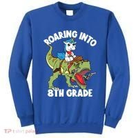 Roaring Into 8th Grade Unicorn Riding Dinosaur Gift Sweatshirt thumb 0