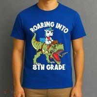 Roaring Into 8th Grade Unicorn Riding Dinosaur Gift T-Shirt thumb 3