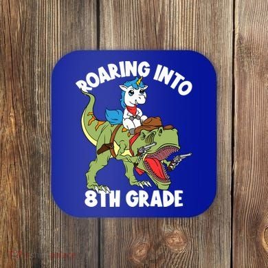 Roaring Into 8th Grade Unicorn Riding Dinosaur Gift Coaster