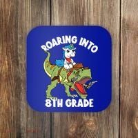 Roaring Into 8th Grade Unicorn Riding Dinosaur Gift Coaster thumb 0