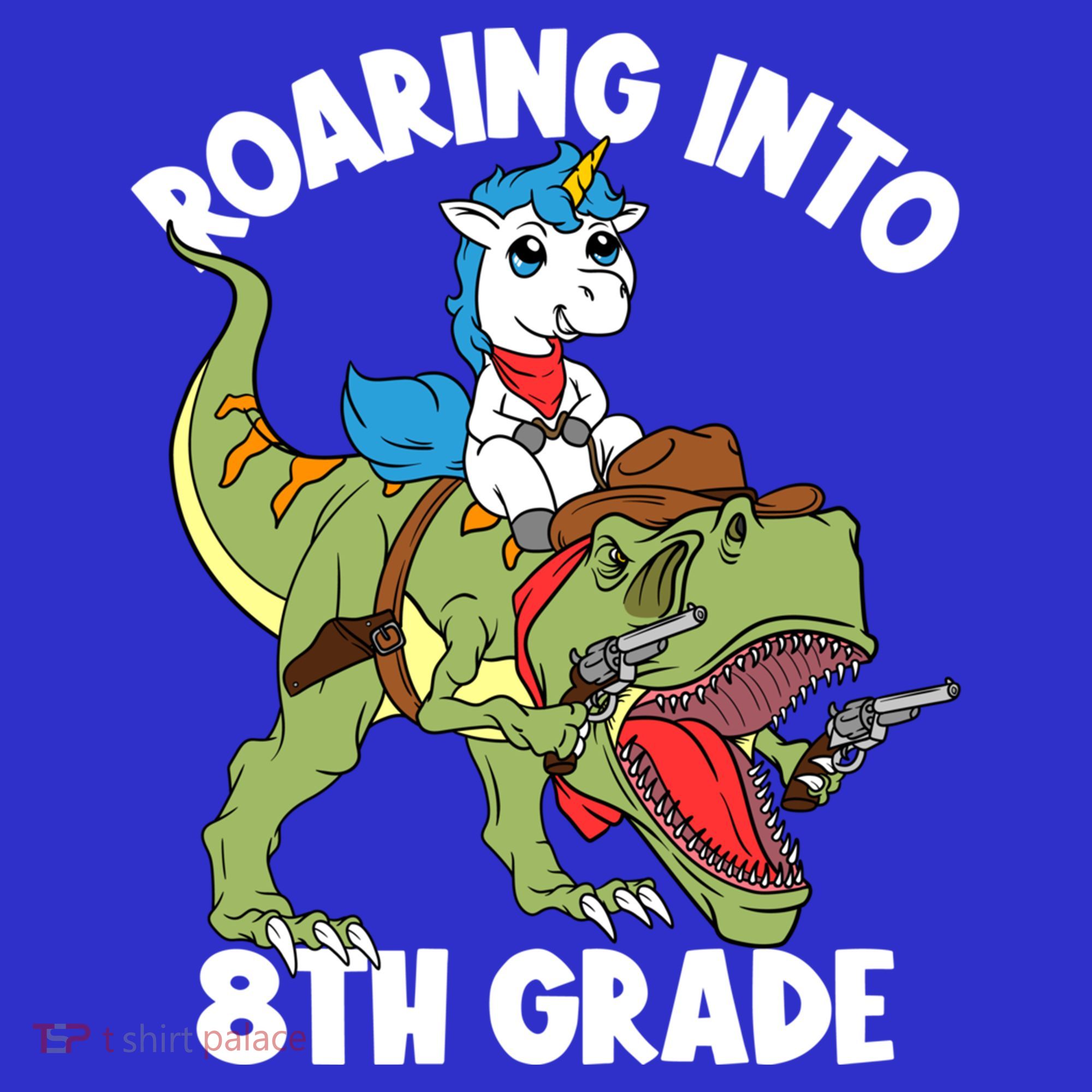 Roaring Into 8th Grade Unicorn Riding Dinosaur Gift Women's Tank Top